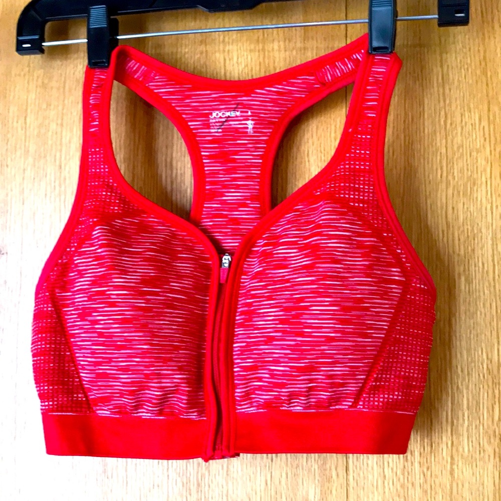 New Jockey Large red racer back zip front padded comfort sports bra tank top